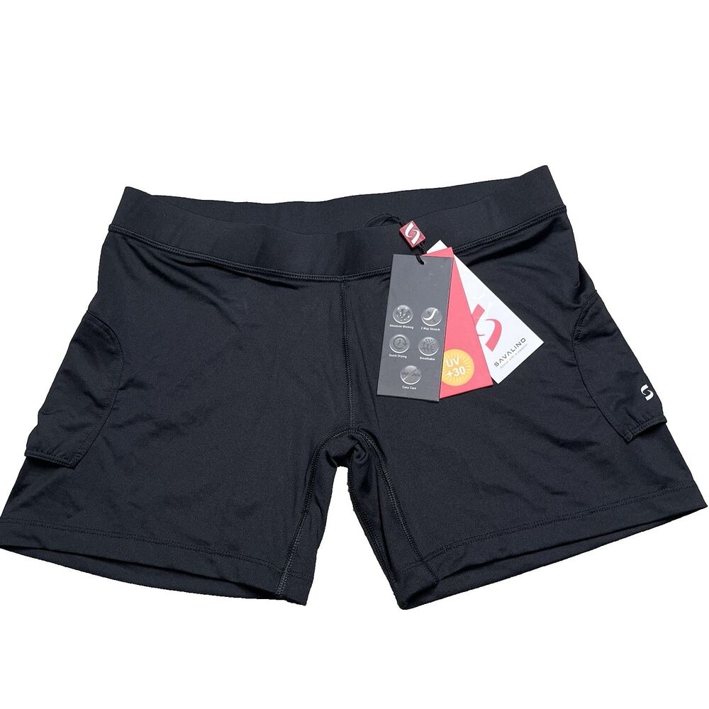 NWT Savalino Tamika Under Shorts Tennis Ball Pockets Womens Large Black Athletic